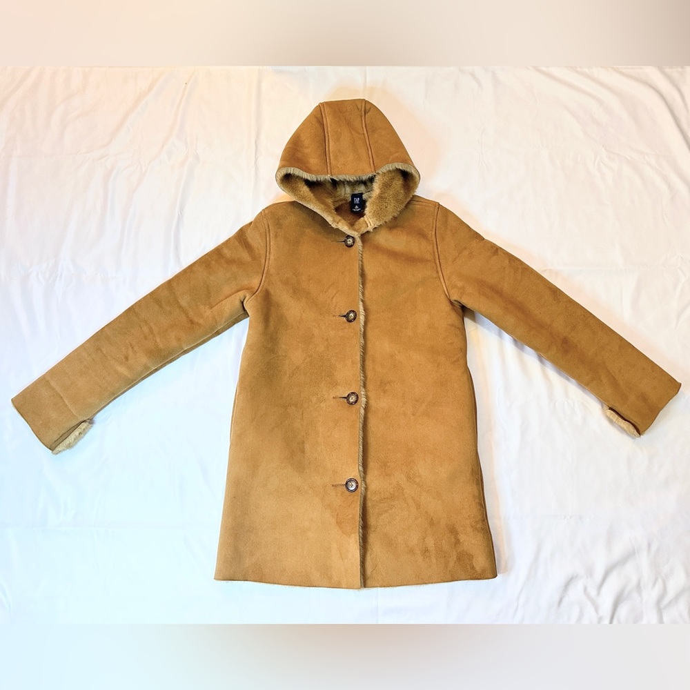 Vintage Y2K Gap Suede Hooded Winter Coat - Tan/Brown - Women’s XS / Girl’s XL - Picture 2 of 12